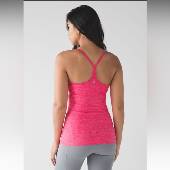 Lululemon Power Y Tank Light Pink/Hot Pink Stripe w/Built In Bra Top Size 8 NWOT - Picture 7 of 9